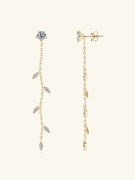 1.38 Carat Moissanite 925 Sterling Silver Leaf Earrings