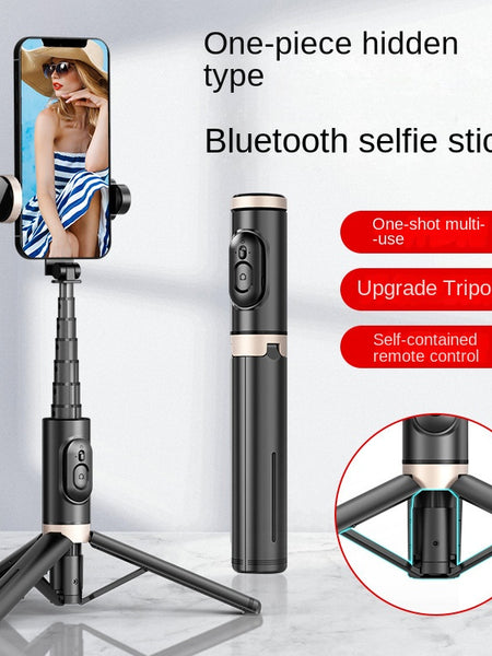 Mobile Phone Bluetooth Selfie Stick with Rotating Fill Light and Hidden Tripod Live Streaming Stand
