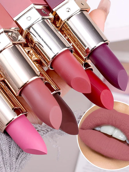 6colors Nude Velvet Lipsticks Waterproof Long Lasting Moisturize Lips Stick Not Fade Sexy Matte Lipstick Lip Gloss Women Makeup