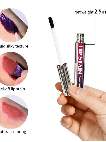 Silver Tube Peel Off Tattoo Lipgloss Waterproof Liquid Matte Lip Tint RosePink Tear-off Lip Stain Non Stick Cup Quick Dry Makeup