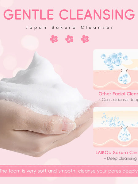 LAIKOU Sakura Facial Cleanser Foam Face Wash Remove Blackhead Moisturizing Shrink Pores Deep Cleaning Oil Control Skin Care 50g