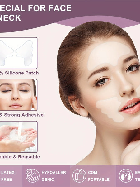Reusable Silicone Face Neck Forehead Wrinkle Patches Anti-Wrinkle Facial Patches for Fine Line Overnight Use Smoother Appearance