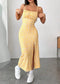 Fall 2025 Long Dress Strapless Wrap Chest High Slit Daisy Leopard Print Wrap around Skirt Maxi Dress