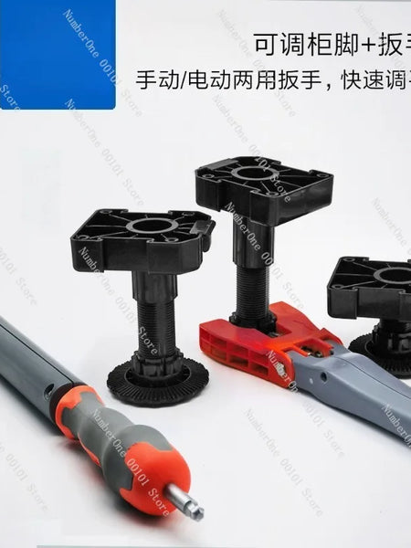 Byrne Cabinet Foot Leveling Tool Set — Adjustable Telescopic Wrench & Table Leg Support, 3 Sizes