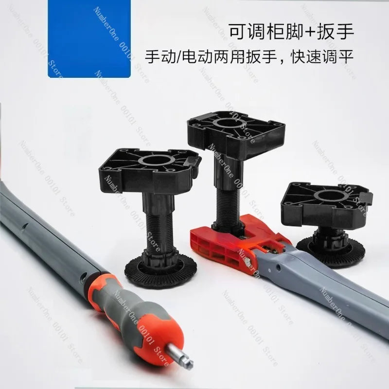 Byrne Cabinet Foot Leveling Tool Set — Adjustable Telescopic Wrench & Table Leg Support, 3 Sizes
