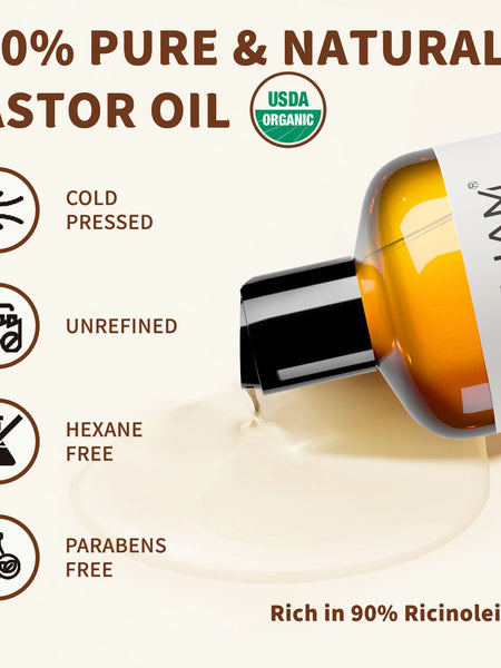 USAD Organic Castor Oil Cold Pressed Pure Natural Carrier Oil for Massage Boby Moisturizing Face, Hair, Skin & Eyelash Growth