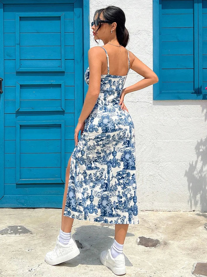 Fall 2025 Long Dress Strapless Wrap Chest High Slit Daisy Leopard Print Wrap around Skirt Maxi Dress