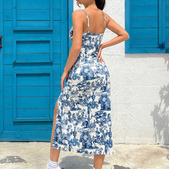 Fall 2025 Long Dress Strapless Wrap Chest High Slit Daisy Leopard Print Wrap around Skirt Maxi Dress