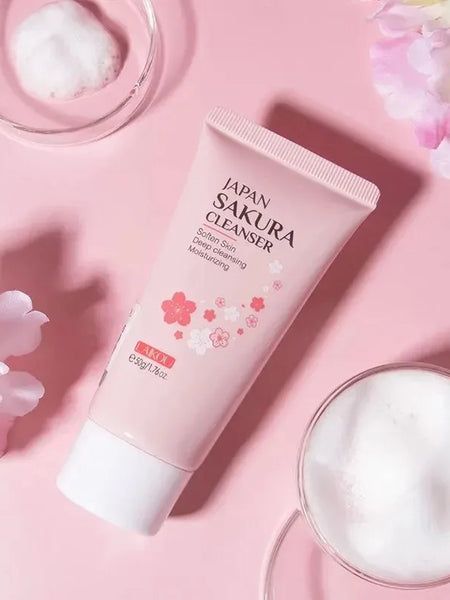 LAIKOU Sakura Facial Cleanser Foam Face Wash Remove Blackhead Moisturizing Shrink Pores Deep Cleaning Oil Control Skin Care 50g