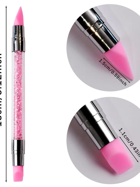 5pcs Pink Sculpture Dotting Pen Nail Art Silicone Brush Double-Head Carving Painting Modeling Sculpting Tool for Decal Embossing