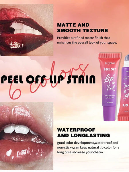 6 Colors Tear Off Lip Glaze Fruity Matte Liquid Lipstick Tint Color Dye Waterproof Lip Stain Lasting Makeup Peel Off Cosmetics
