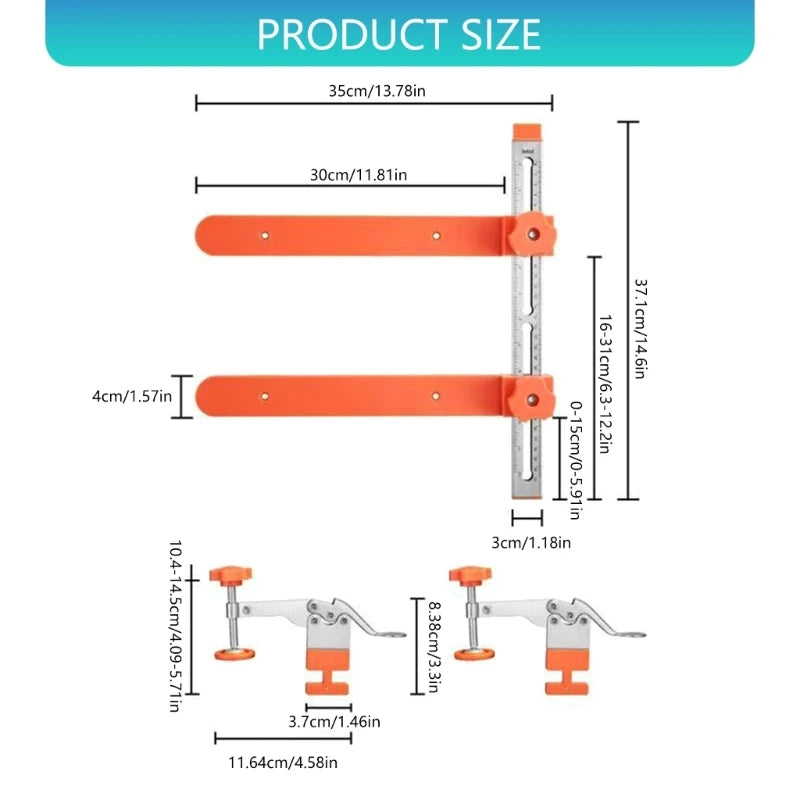 Drawer Slide Installation Jig — Adjustable Toggle Clamp Cabinet Hardware Jig with Scale Markings
