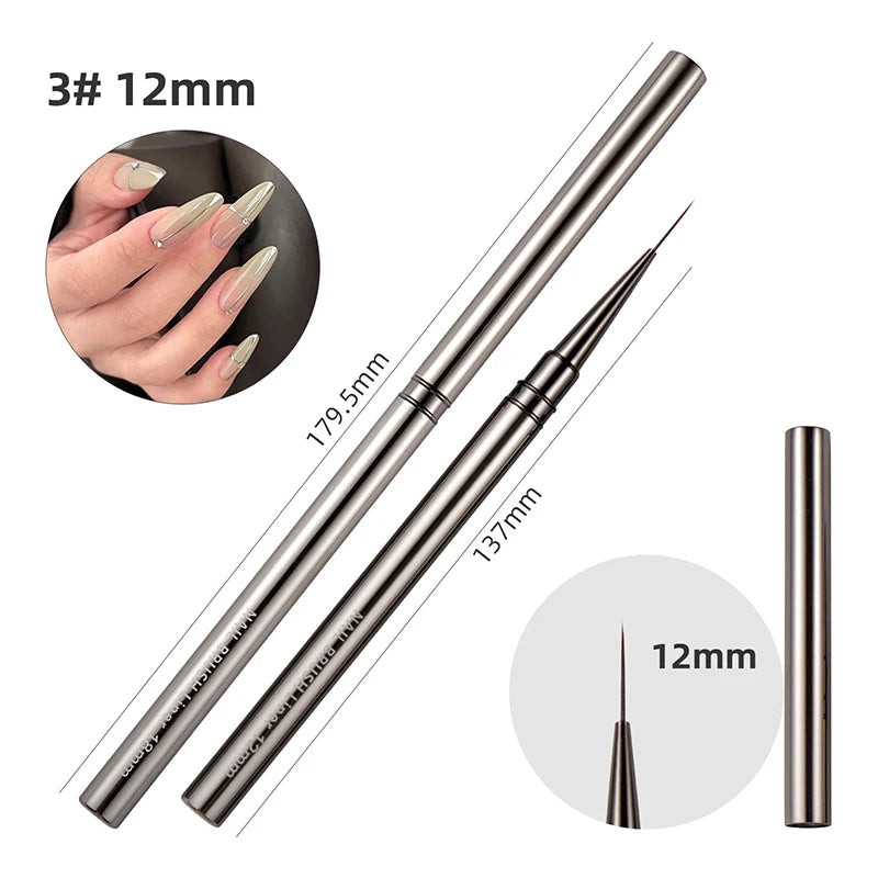 6/9/12/15/18mm Nail Art Liner Brush Metal Handle Painting Acrylic French Stripe Drawing Pen UV Gel Polish Nail Art Manicure Tool