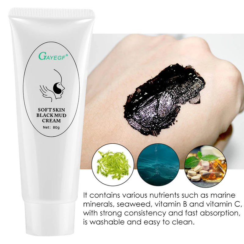 80g Black Mud Cream Face Mask for Skin Regeneration Facial Skin Care Deep Cleansing Carbon Laser Activated Nano Carbon Gel
