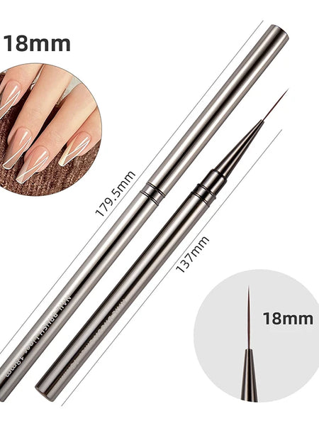 6/9/12/15/18mm Nail Art Liner Brush Metal Handle Painting Acrylic French Stripe Drawing Pen UV Gel Polish Nail Art Manicure Tool