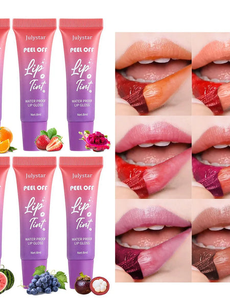 6 Colors Tear Off Lip Glaze Fruity Matte Liquid Lipstick Tint Color Dye Waterproof Lip Stain Lasting Makeup Peel Off Cosmetics