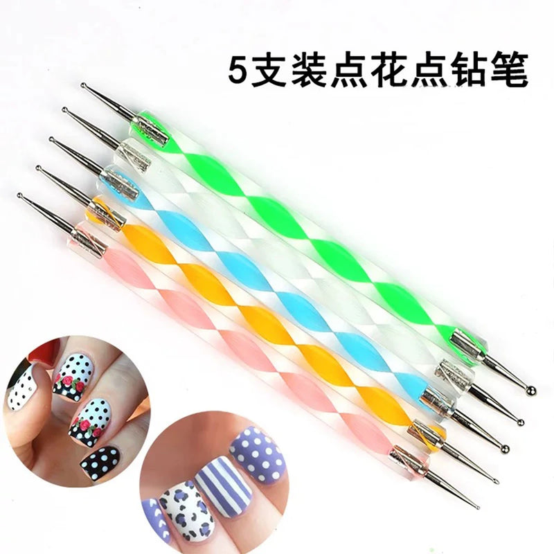 5pcs Pink Sculpture Dotting Pen Nail Art Silicone Brush Double-Head Carving Painting Modeling Sculpting Tool for Decal Embossing