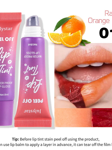 6 Colors Tear Off Lip Glaze Fruity Matte Liquid Lipstick Tint Color Dye Waterproof Lip Stain Lasting Makeup Peel Off Cosmetics