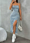 Fall 2025 Long Dress Strapless Wrap Chest High Slit Daisy Leopard Print Wrap around Skirt Maxi Dress