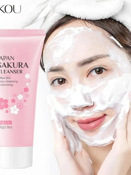 LAIKOU Sakura Facial Cleanser Foam Face Wash Remove Blackhead Moisturizing Shrink Pores Deep Cleaning Oil Control Skin Care 50g