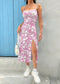 Fall 2025 Long Dress Strapless Wrap Chest High Slit Daisy Leopard Print Wrap around Skirt Maxi Dress