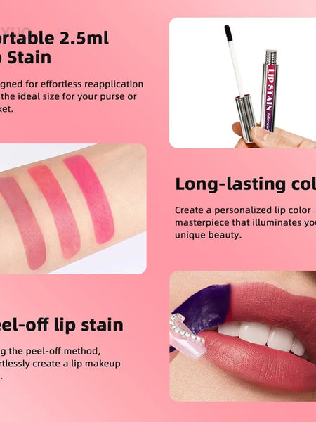 Silver Tube Peel Off Tattoo Lipgloss Waterproof Liquid Matte Lip Tint RosePink Tear-off Lip Stain Non Stick Cup Quick Dry Makeup