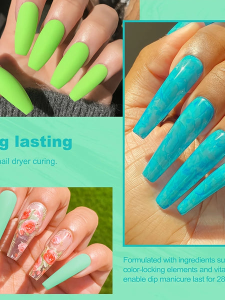 Beginner'S Dip Powder Nail Kit Featuring 6 Shades: Pink, Brown, Red, Green, Blue, And Macaron Pastel.