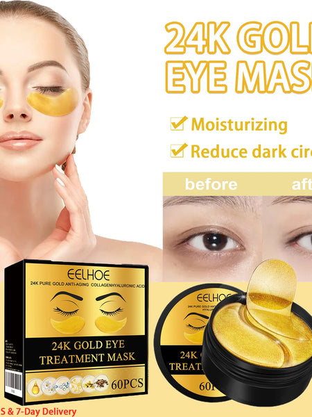 60PCS 24K Gold Eye Mask Anti Dark Circles Removal Eyes Bags Moisturizing Firming Eye Patches Eyes Skin Care Products