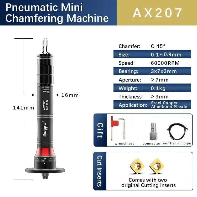 AX207 Mini Pneumatic Chamfering Machine — 45° Handheld Metal Deburring & Corner Chamfer Tool
