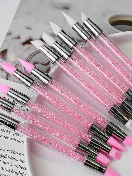 5pcs Pink Sculpture Dotting Pen Nail Art Silicone Brush Double-Head Carving Painting Modeling Sculpting Tool for Decal Embossing