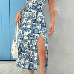 Fall 2025 Long Dress Strapless Wrap Chest High Slit Daisy Leopard Print Wrap around Skirt Maxi Dress