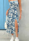 Fall 2025 Long Dress Strapless Wrap Chest High Slit Daisy Leopard Print Wrap around Skirt Maxi Dress