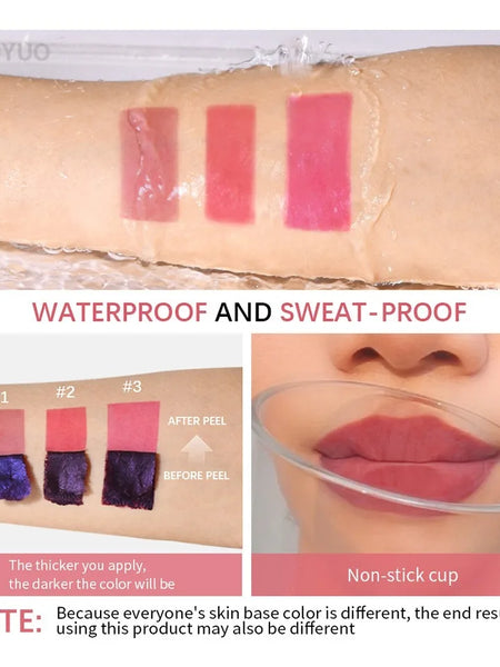 Silver Tube Peel Off Tattoo Lipgloss Waterproof Liquid Matte Lip Tint RosePink Tear-off Lip Stain Non Stick Cup Quick Dry Makeup