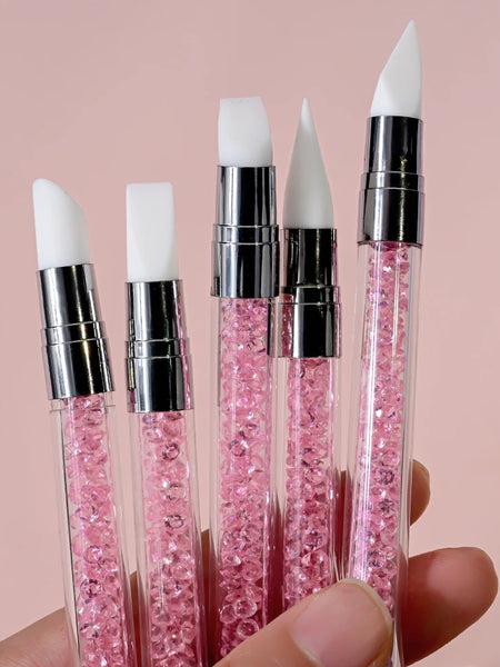 5pcs Pink Sculpture Dotting Pen Nail Art Silicone Brush Double-Head Carving Painting Modeling Sculpting Tool for Decal Embossing