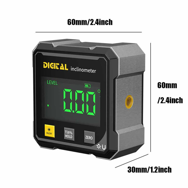 4-Side Magnetic Digital Angle Gauge with Laser — Electronic Protractor, Inclinometer & Slope Measuring Tool