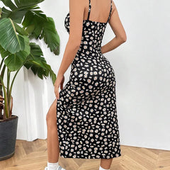 Fall 2025 Long Dress Strapless Wrap Chest High Slit Daisy Leopard Print Wrap around Skirt Maxi Dress