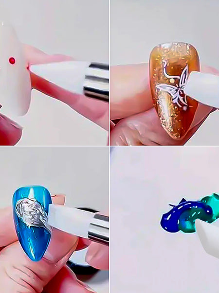 5pcs Pink Sculpture Dotting Pen Nail Art Silicone Brush Double-Head Carving Painting Modeling Sculpting Tool for Decal Embossing