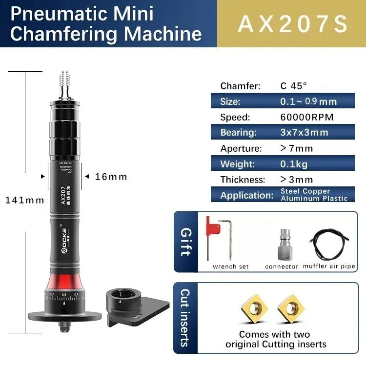 AX207 Mini Pneumatic Chamfering Machine — 45° Handheld Metal Deburring & Corner Chamfer Tool