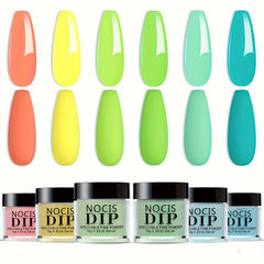 Beginner'S Dip Powder Nail Kit Featuring 6 Shades: Pink, Brown, Red, Green, Blue, And Macaron Pastel.