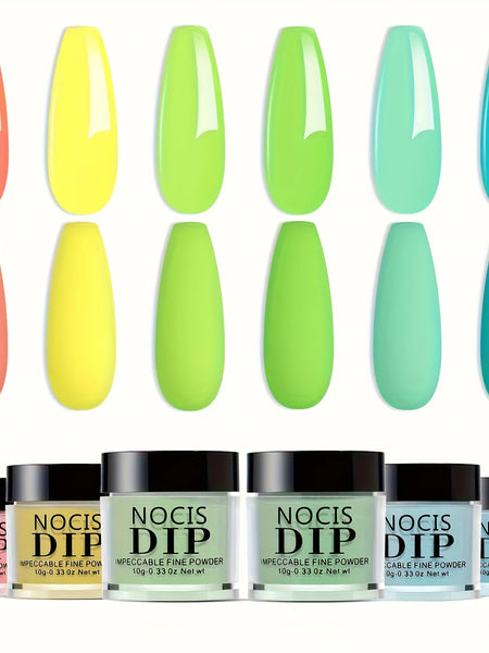 Beginner'S Dip Powder Nail Kit Featuring 6 Shades: Pink, Brown, Red, Green, Blue, And Macaron Pastel.