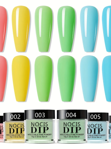 Beginner'S Dip Powder Nail Kit Featuring 6 Shades: Pink, Brown, Red, Green, Blue, And Macaron Pastel.