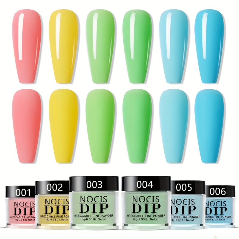Beginner'S Dip Powder Nail Kit Featuring 6 Shades: Pink, Brown, Red, Green, Blue, And Macaron Pastel.