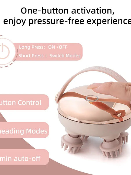 Rechargeable Waterproof Electric Scalp Massager Handheld Head Massager with 4 Massage Claws for Stress Relax Body Neck Back Pet
