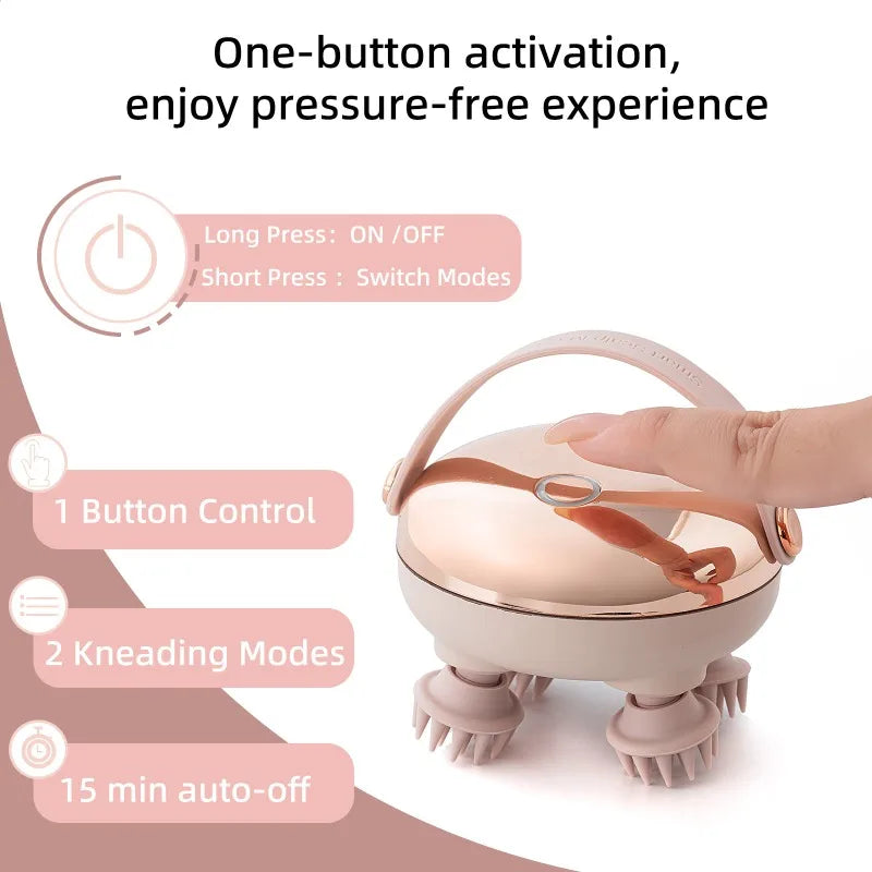 Rechargeable Waterproof Electric Scalp Massager Handheld Head Massager with 4 Massage Claws for Stress Relax Body Neck Back Pet