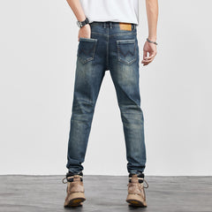 Mens Retro Yellow-Clay Blue Versatile Straight-Cut Casual Long Pants