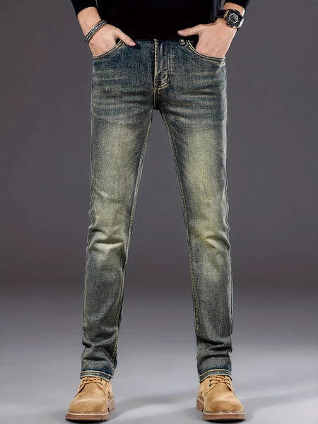 Mens Casual Stretch Slimming Retro Blue Skinny Jeans